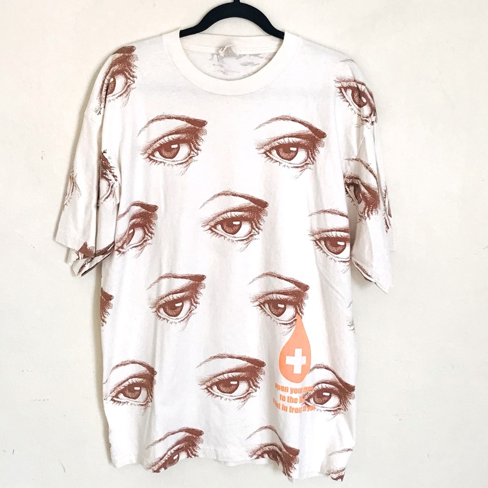 Green Apple White Short Sleeve Graphic Eye Print Tee